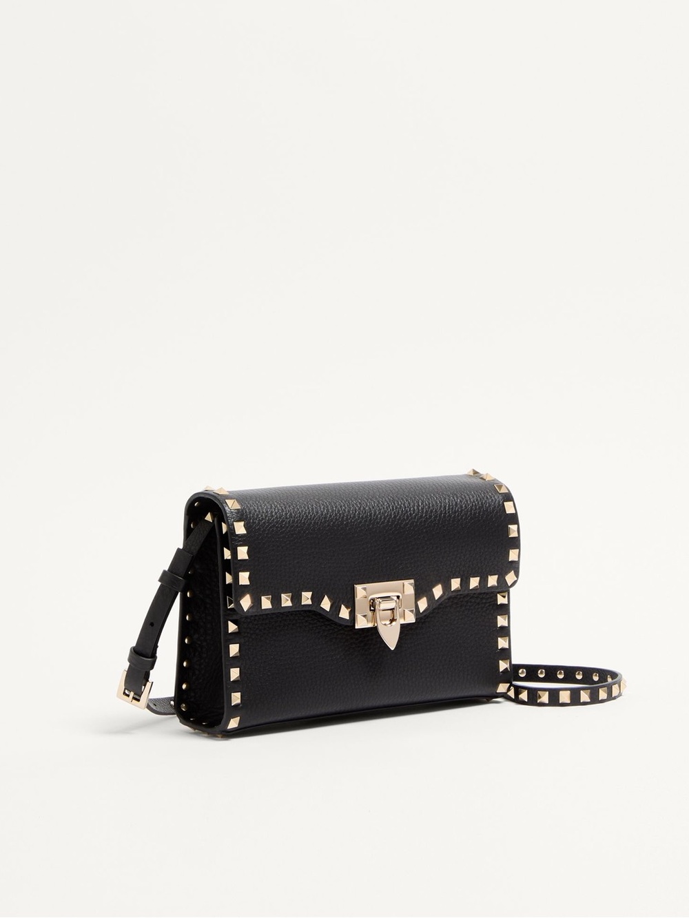 Valentino Garavani Black Leather Crossbody with Gold Studs